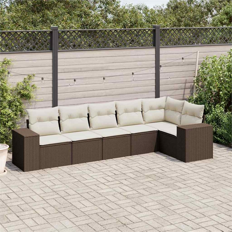 vidaXL 6 Piece Steel Sofa Set in White/Brown/Cream