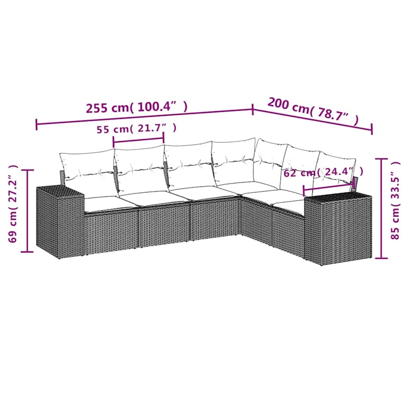 vidaXL Poly Rattan Small Sofa Set in Gray