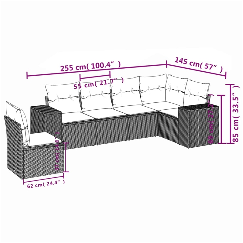 vidaXL 6 Piece Steel Small Sofa Set in Beige