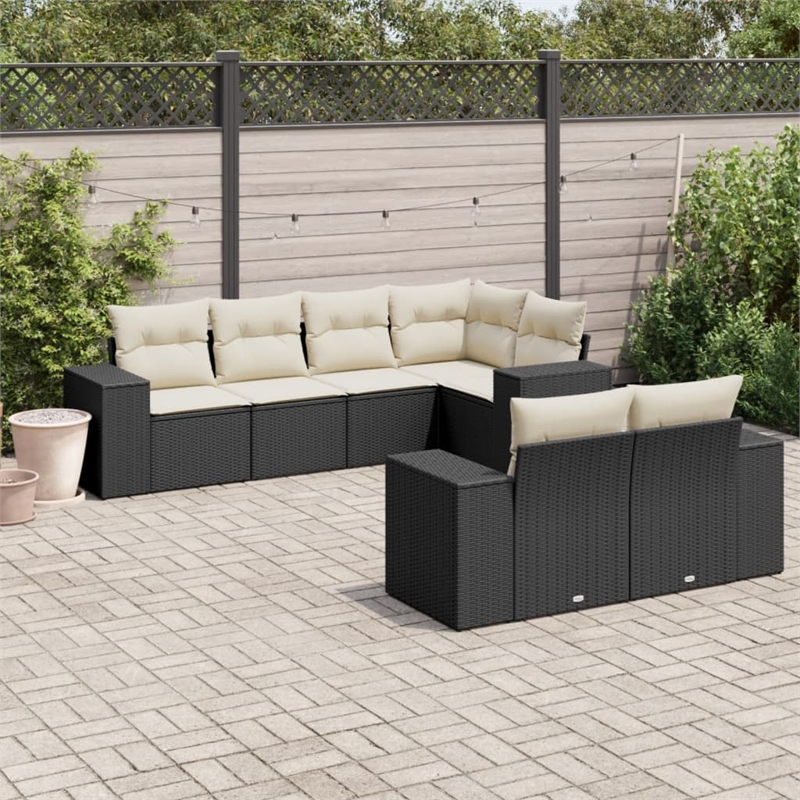 vidaXL 7 Piece Steel Sofa Set in Black/White/Cream