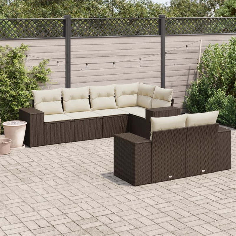 vidaXL 7 Piece Steel Large Sofa Set in Brown