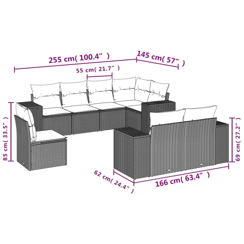 vidaXL 8 Piece Steel Sofa Set in Black