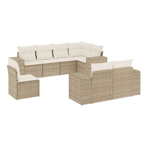 vidaXL 8 Piece Poly Rattan Large Sofa Set in Beige