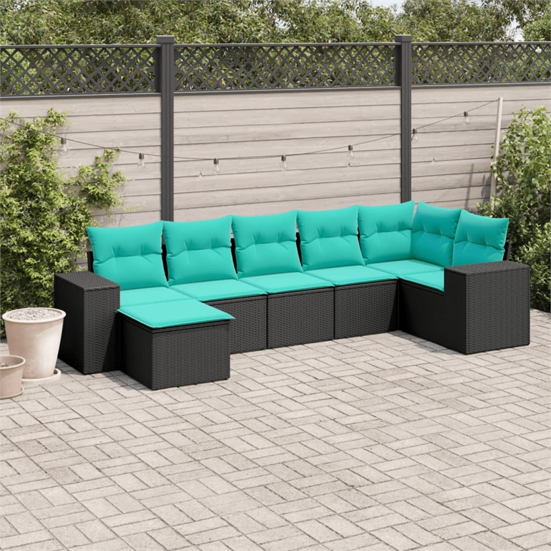 vidaXL 7 Piece Steel Patio Sofa Set in Black/Blue