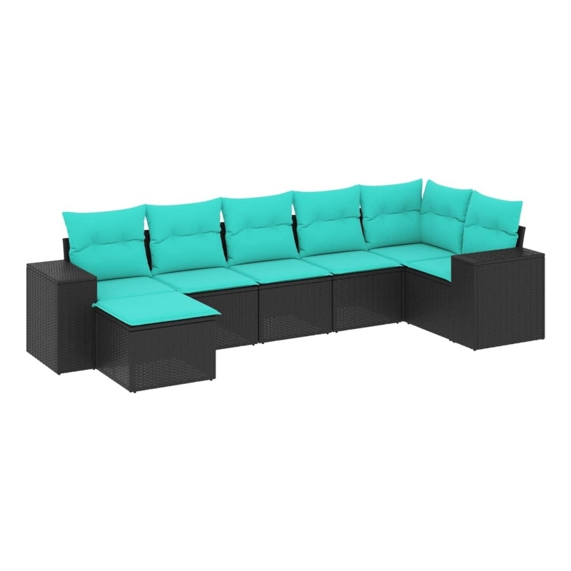 vidaXL 7 Piece Steel Patio Sofa Set in Black/Blue