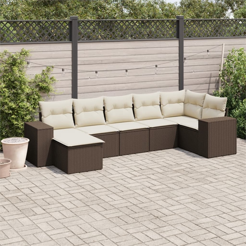 vidaXL 7 Piece Steel Sofa Set in White/Brown/Cream