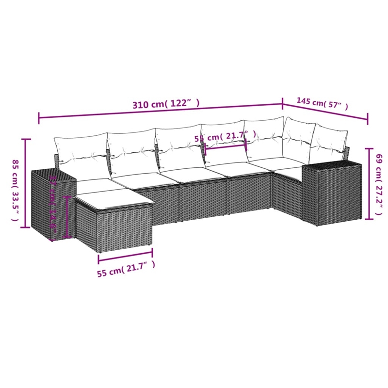 vidaXL 7 Piece Steel Sofa Set in White/Brown/Cream