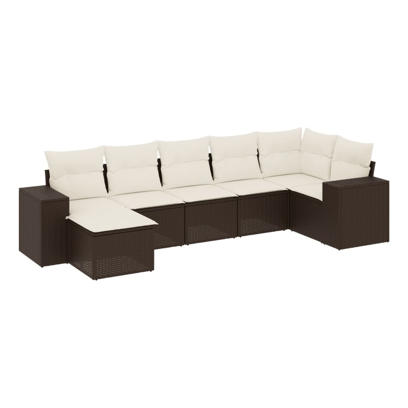 vidaXL 7 Piece Steel Sofa Set in White/Brown/Cream