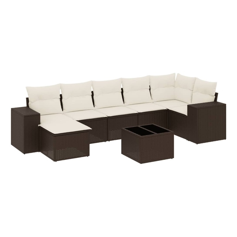 vidaXL 8 Piece Steel Sofa Set in White/Brown/Cream
