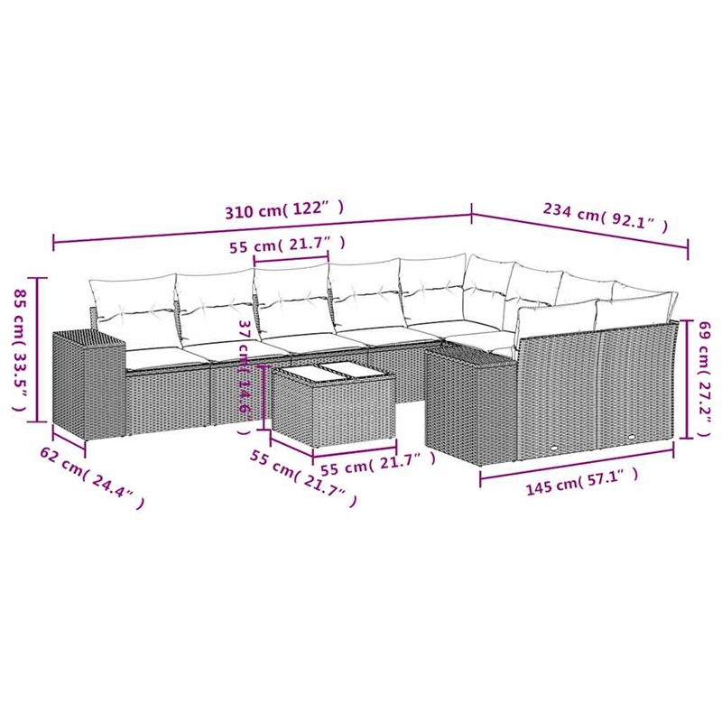 vidaXL Poly Rattan Sofa Set in Gray