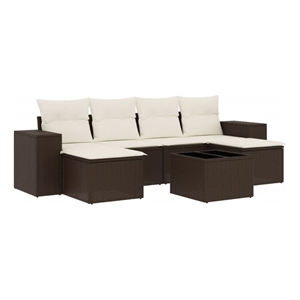 vidaXL 7 Piece Poly Rattan Sofa Set in White/Brown/Cream