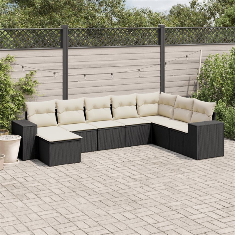 vidaXL 8 Piece Steel Sofa Set in Black/White/Cream