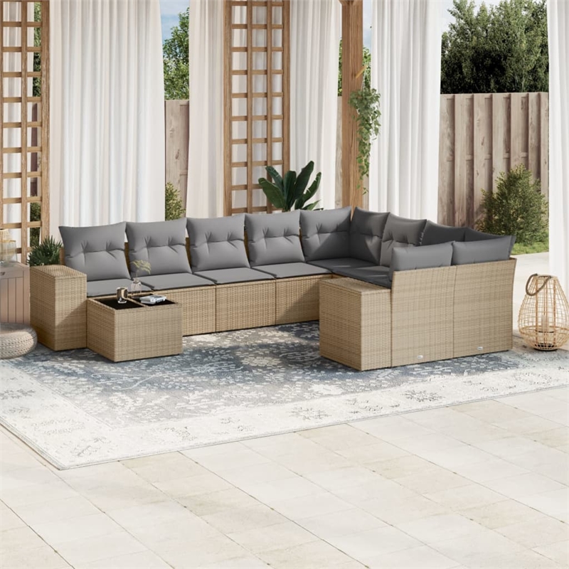 vidaXL Poly Rattan Sofa Set in Gray/Beige