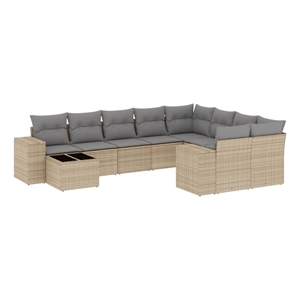 vidaXL Poly Rattan Sofa Set in Gray/Beige