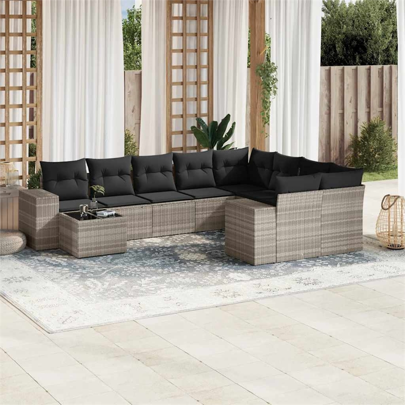 vidaXL 10 Piece Steel Large Sofa Set in Gray