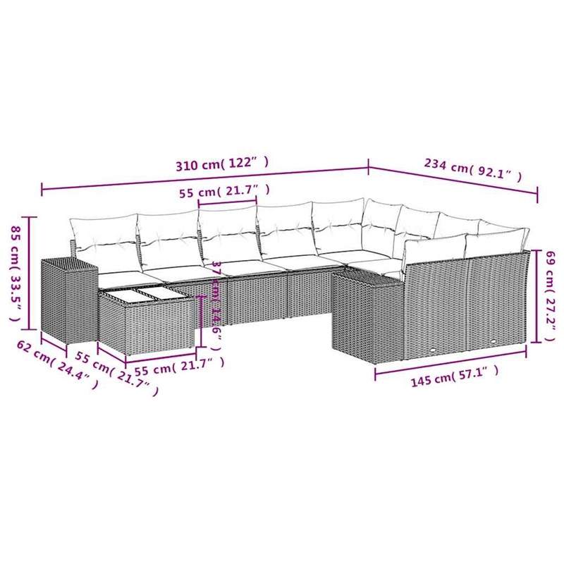 vidaXL 10 Piece Steel Large Sofa Set in Gray