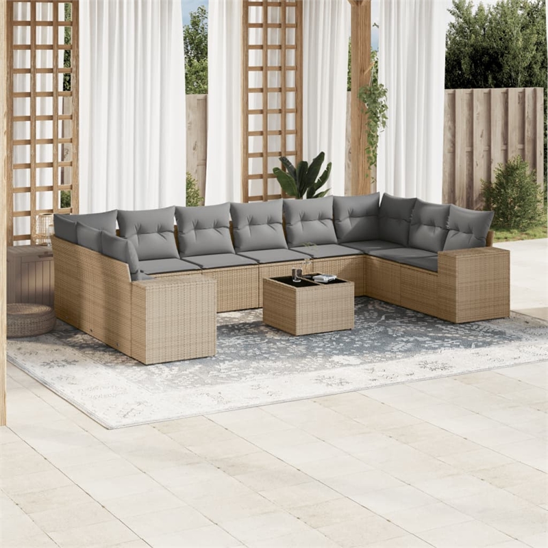vidaXL 11 Piece Steel Sofa Set in Gray/Beige