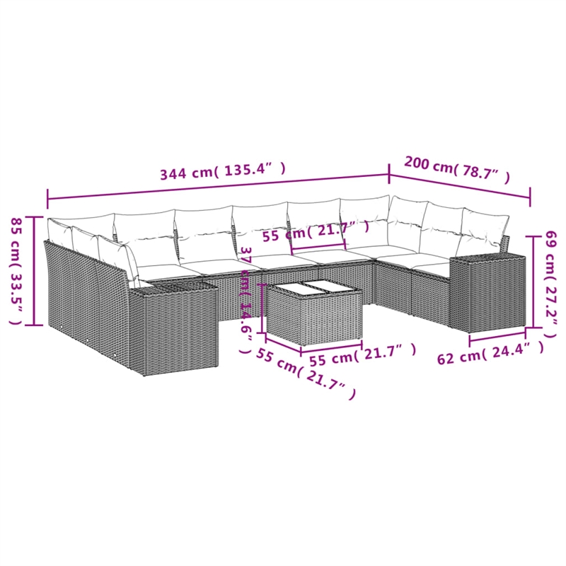 vidaXL 11 Piece Steel Sofa Set in White/Brown/Cream