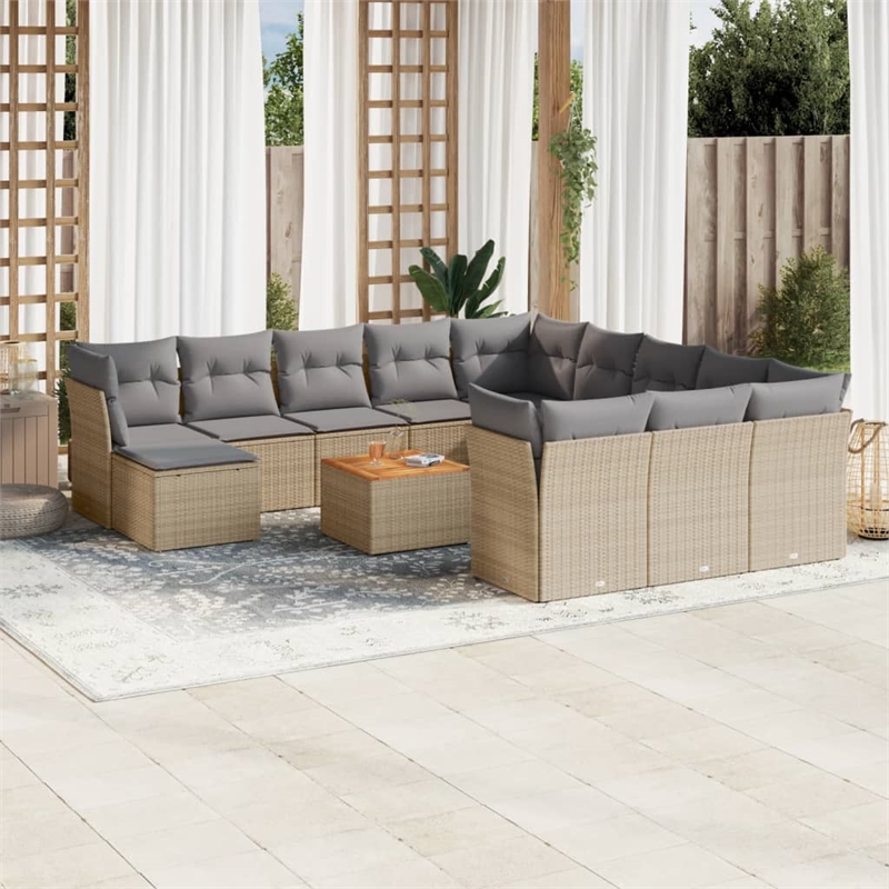 vidaXL 13 Piece Solid Acacia Wood Sofa Set in Beige