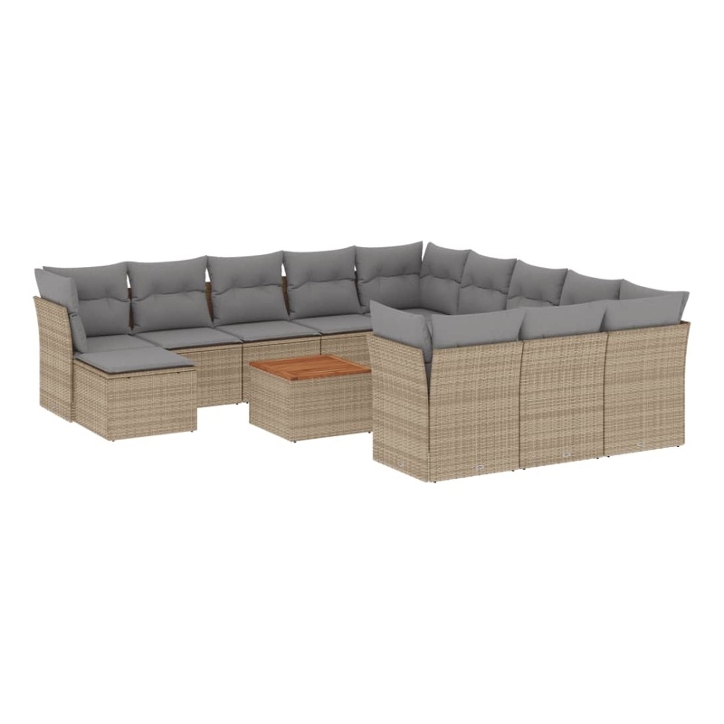 vidaXL 13 Piece Solid Acacia Wood Sofa Set in Beige