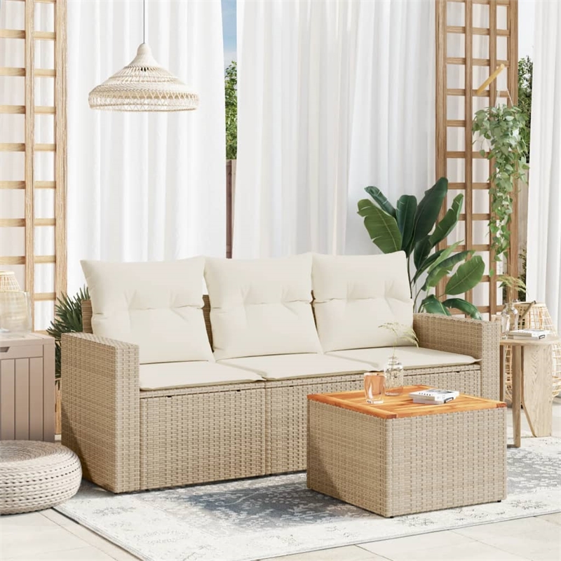 vidaXL 4 Piece Solid Acacia Wood Small Sofa Set in Beige