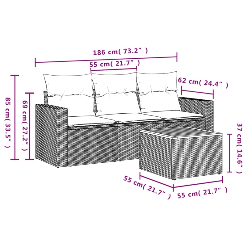 vidaXL 4 Piece Solid Acacia Wood Small Sofa Set in Beige