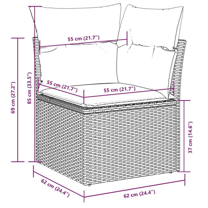 vidaXL 9 Piece Poly Rattan Large Sofa Set in Gray