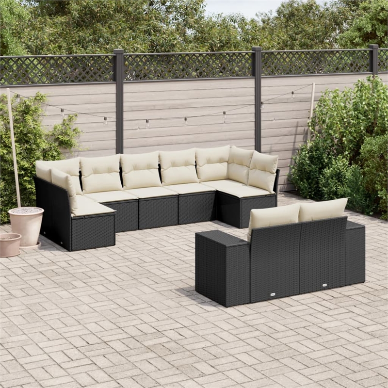 vidaXL 9 Piece Steel Sofa Set in Black/White/Cream