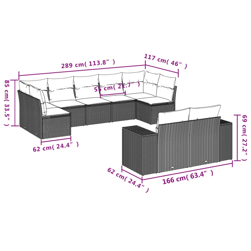 vidaXL 9 Piece Steel Sofa Set in Black/White/Cream
