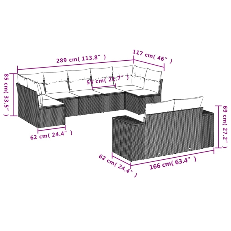 vidaXL 9 Piece Steel Sofa Set in White/Brown/Cream