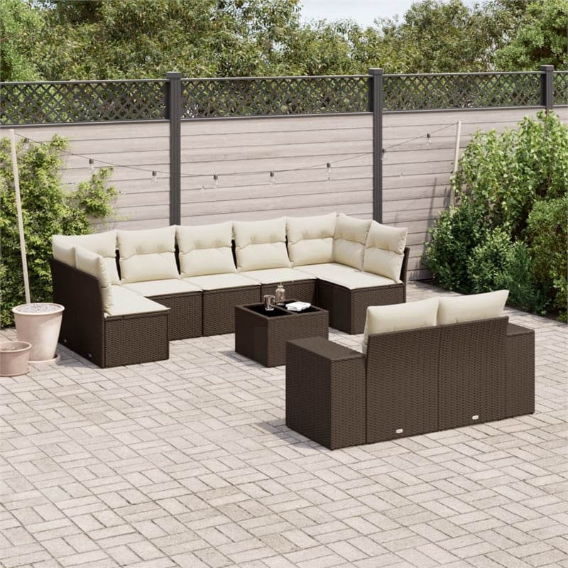 vidaXL Poly Rattan Sofa Set in White/Brown/Cream