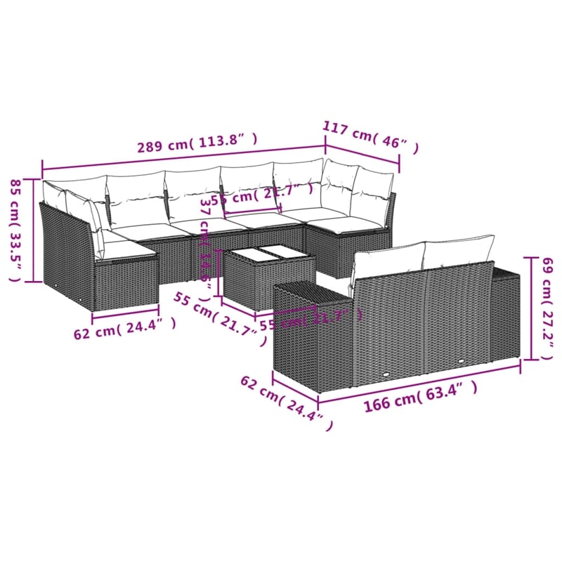 vidaXL Poly Rattan Sofa Set in White/Brown/Cream
