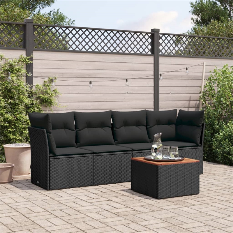vidaXL 5 Piece Steel Sofa Set in Black/Brown