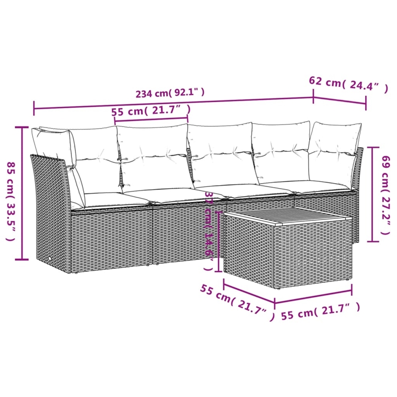 vidaXL 5 Piece Steel Sofa Set in Black/Brown
