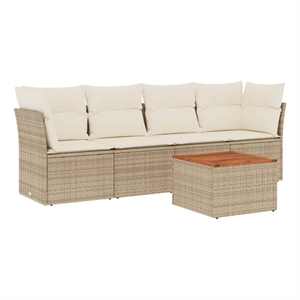 vidaXL 5 Piece Solid Acacia Wood Sofa Set in White/Brown/Cream/Beige