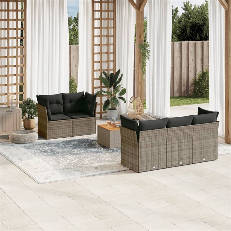 vidaXL 6 Piece Solid Acacia Wood Small Sofa Set in Gray