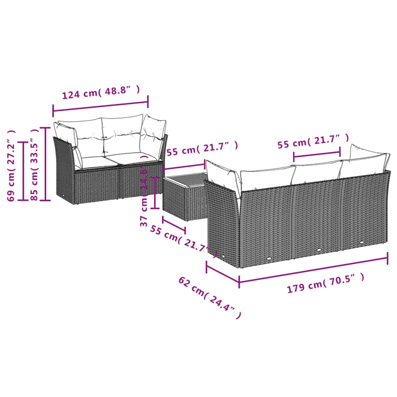 vidaXL 6 Piece Solid Acacia Wood Small Sofa Set in Gray