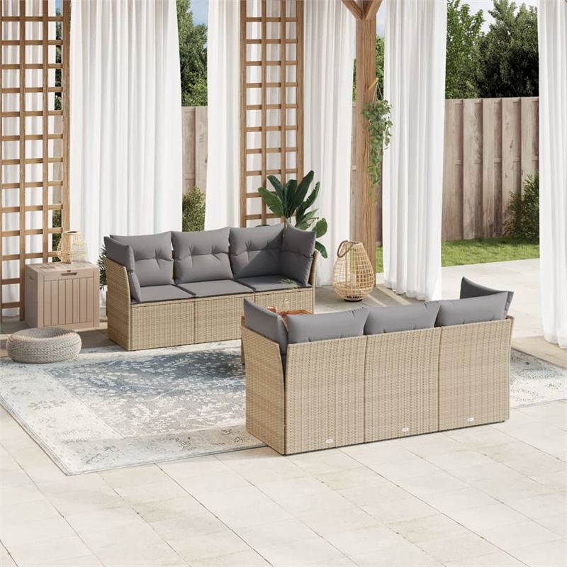 vidaXL 7 Piece Solid Acacia Wood Sofa Set in Beige
