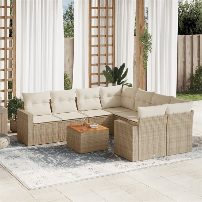 vidaXL 9 Piece Poly Rattan Sofa Set in Beige