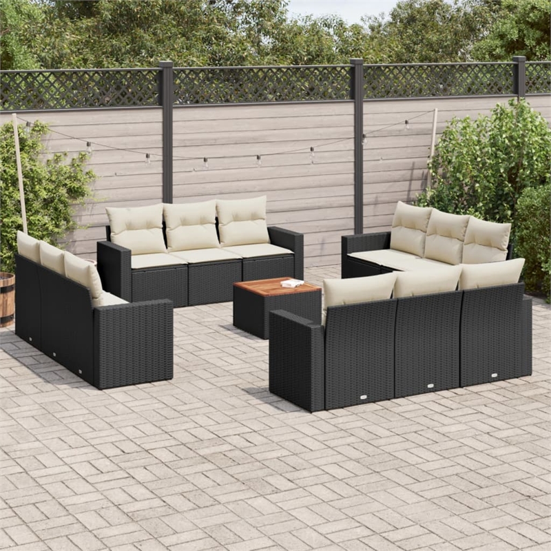 vidaXL Solid Acacia Wood Sofa Set in Black/Cream
