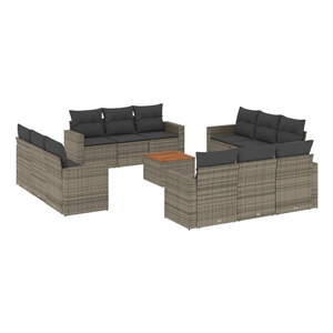 vidaXL 13 Piece Solid Acacia Wood Sofa Set in Dark Gray/Brown