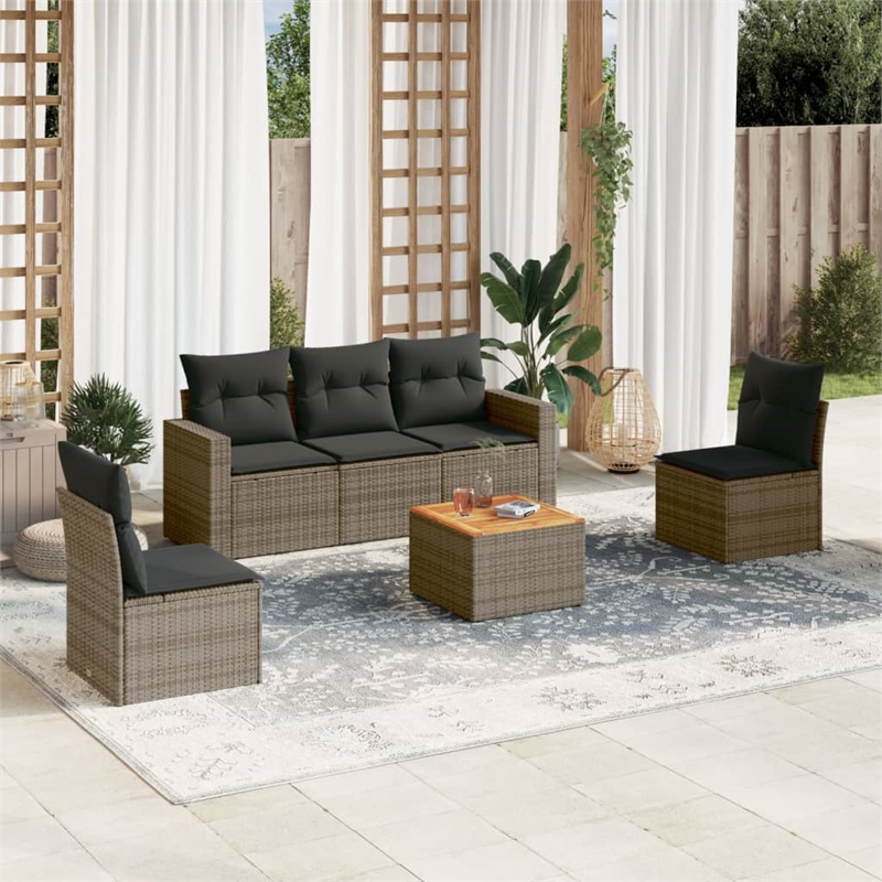 vidaXL 6 Piece Solid Acacia Wood Small Sofa Set in Gray