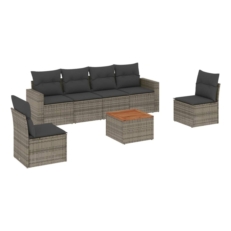 vidaXL 7 Piece Solid Acacia Wood Small Sofa Set in Gray