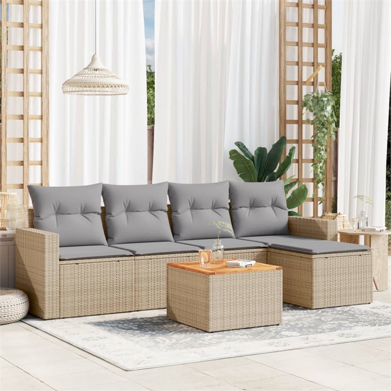 vidaXL 6 Piece Solid Acacia Wood Sofa Set in Beige