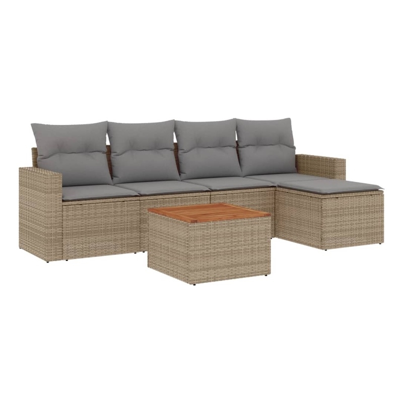 vidaXL 6 Piece Solid Acacia Wood Sofa Set in Beige