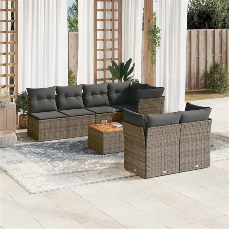 vidaXL Solid Acacia Wood Sofa Set in Gray/Brown