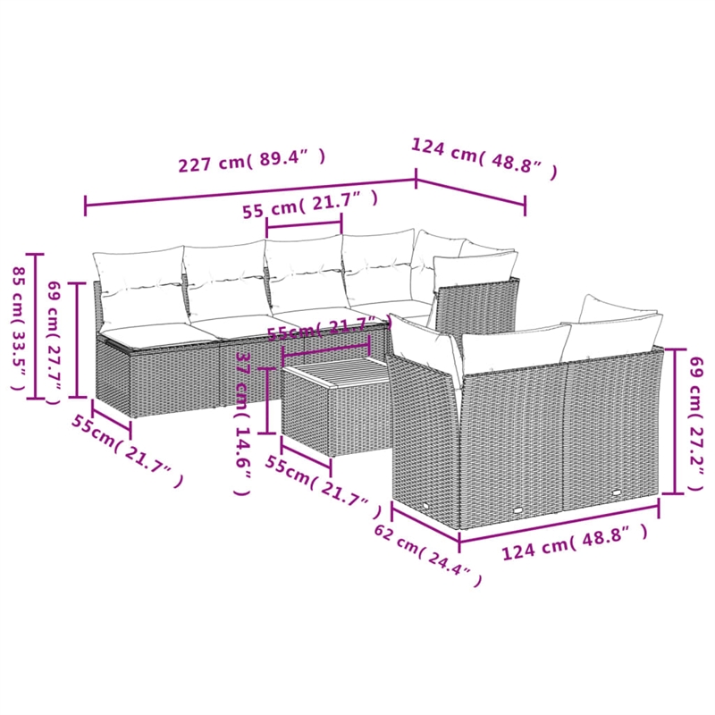 vidaXL Solid Acacia Wood Sofa Set in Gray/Brown