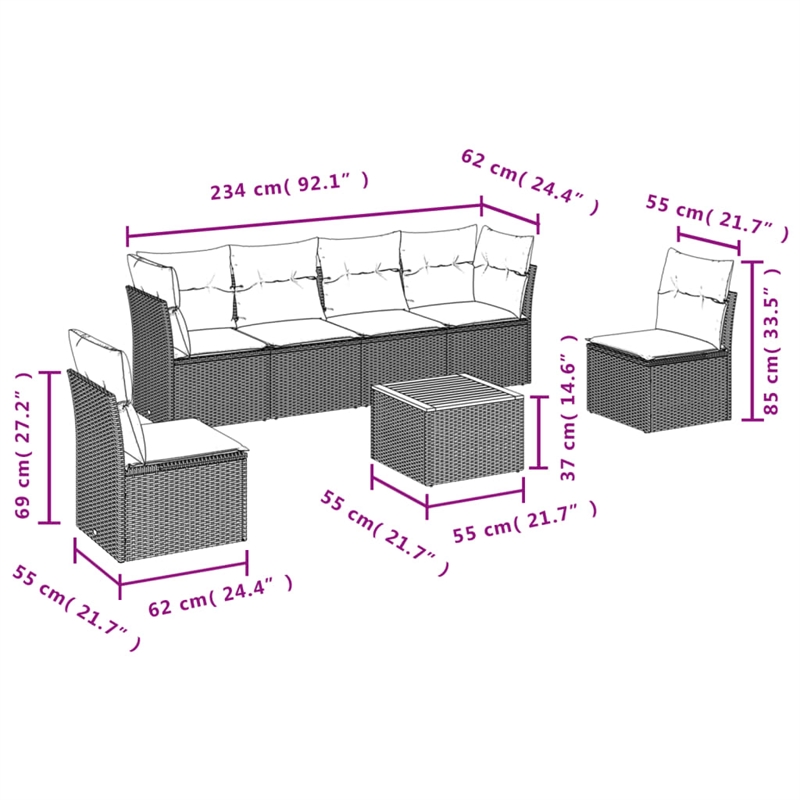 vidaXL Solid Acacia Wood Sofa Set in Gray/Brown/Beige