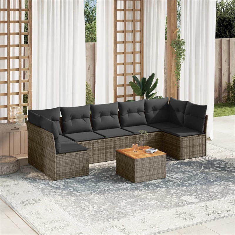 vidaXL 8 Piece Solid Acacia Wood Sofa Set in Gray