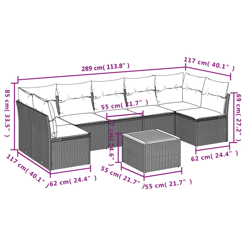 vidaXL 8 Piece Solid Acacia Wood Sofa Set in Gray